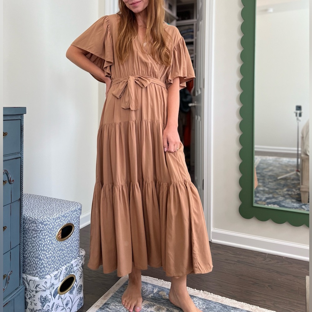 ** Petal & Pup Brown Tiered Maxi Dress - Size L**
